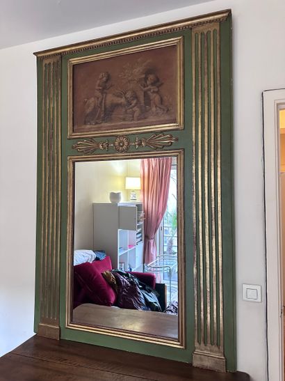 Green lacquered and gilded wood TRUMEAU,...