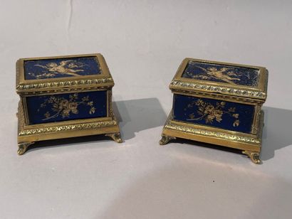 Pair of small ormolu JEWELRY BOXES decorated...