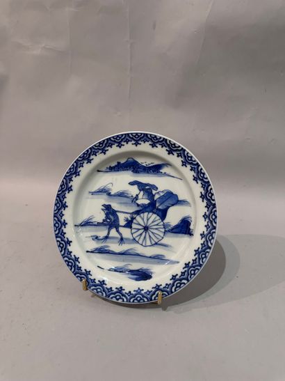 JAPAN - White-blue porcelain soup plate decorated...