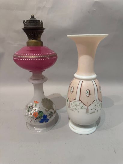 Opaline baluster vase with floral design....