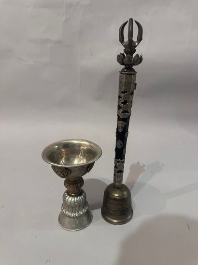 TIBET - A silver-plated metal footed CUP...