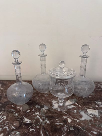 DRAGOIR and three CARAFES in cut glass