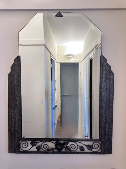 MIRROR with hammered wrought-iron frame,...