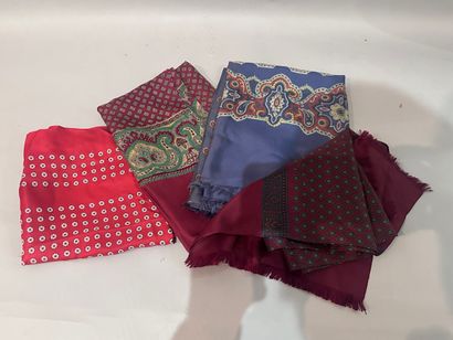 Three silk FOULARDS and one ETOLE. Stains....