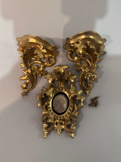 Miniature gilded wood MIRROR and pair of...