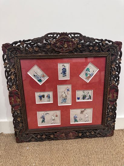 CHINA - Set of gouaches on rice paper decorated...