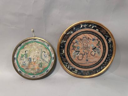 CHINA - Two framed round EMBROIDERS: one...