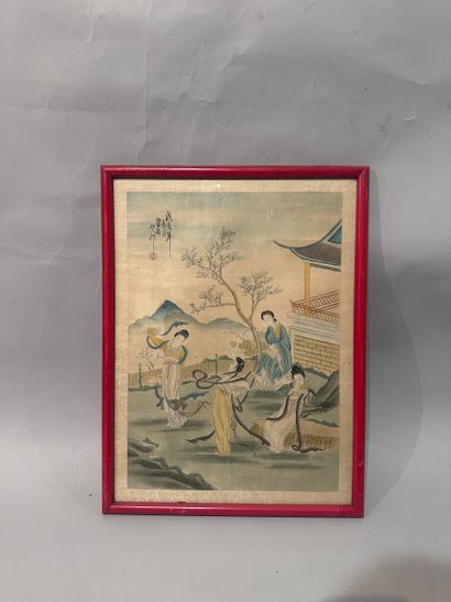 CHINA - ESTAMPE with Court scenes. 36 x 26...