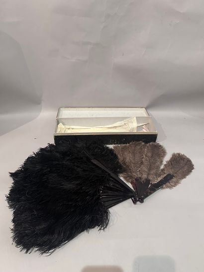 Two feathered EVENTAILS, horn handles. H:...