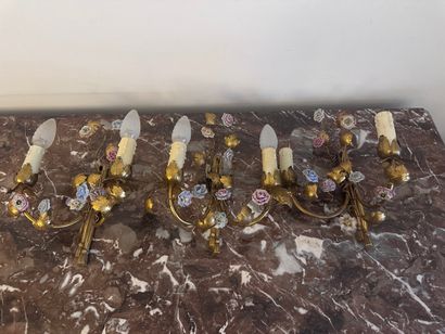 Three gilt bronze and porcelain APPLIQUES...