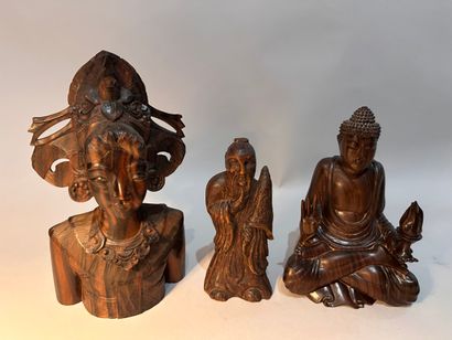 CHINA - Three carved wooden SUJETS with Buddhas....