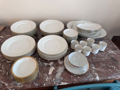 Gilded filets porcelain SERVING SET: 12 medium...