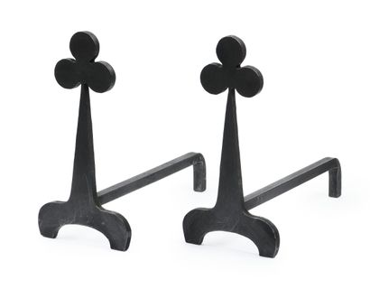 French work
Pair of wrought iron andirons
H:...
