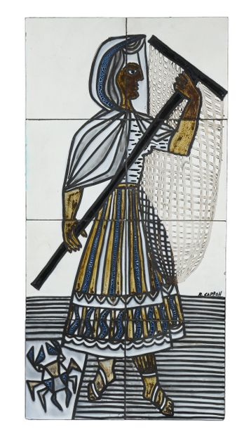 Roger CAPRON (1922-2006) 
Pecheuse à pied
Eight-tile...
