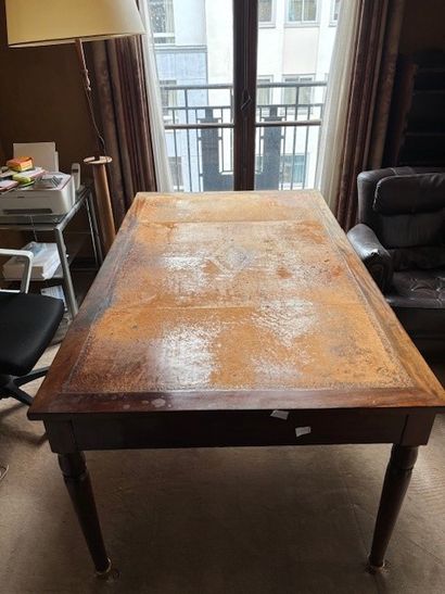Large BUREAU plat double face en acajou et...