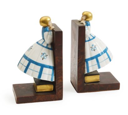 ROBJ, attributed to 
Pair of polychrome glazed...