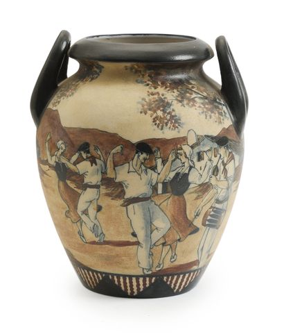 CIBOURE 
Enameled stoneware vase with two...