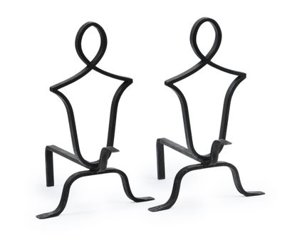 French work
Pair of wrought iron andirons
H...