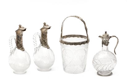 Pair of AIGUIERES in cut and engraved glass...