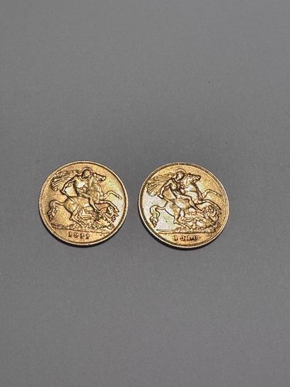 Deux PIECES de demi souverain or 1910 et...
