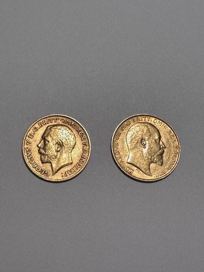 Deux PIECES de demi souverain or 1910 et...