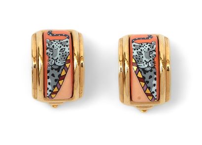 HERMES Paris
Pair of enameled gilt metal...