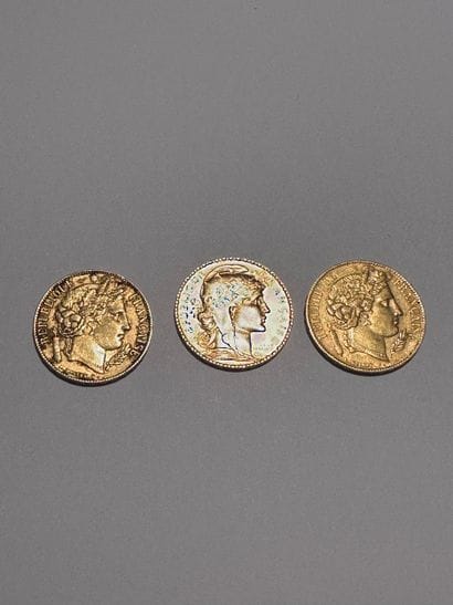 Trois PIECES de 20 Francs or 1851 et 190...