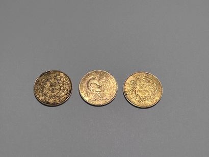 Trois PIECES de 20 Francs or 1851 et 190...