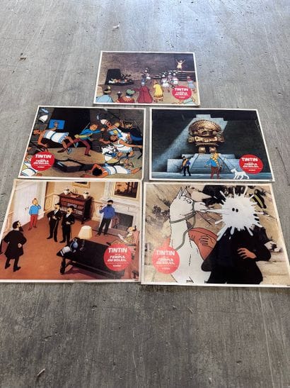 Five small POSTERS of Tintin and the Temple...