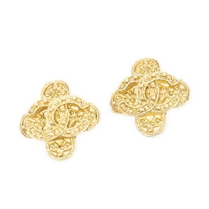 CHANEL
Pair of textured gold-tone metal clip-on...