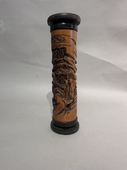 CHINA
Cylindrical carved and openwork wooden...