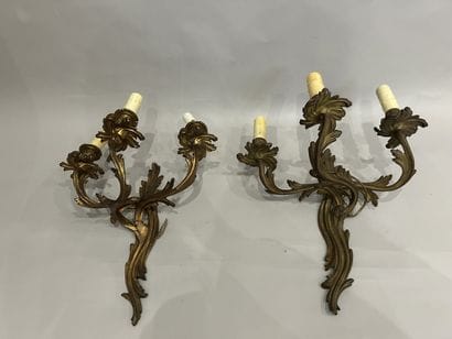 Pair of gilded bronze Rocaille-style wall...