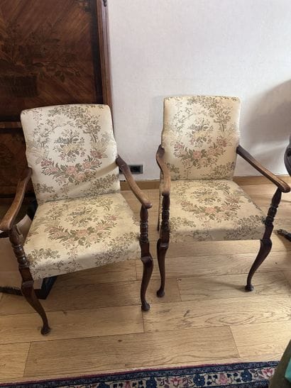 Pair of varnished mahogany bridge chairs,...