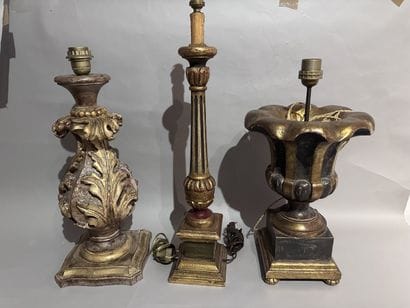 Set of three carved, gilded, and painted...