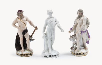 Set of three glazed porcelain FIGURES: 
-...