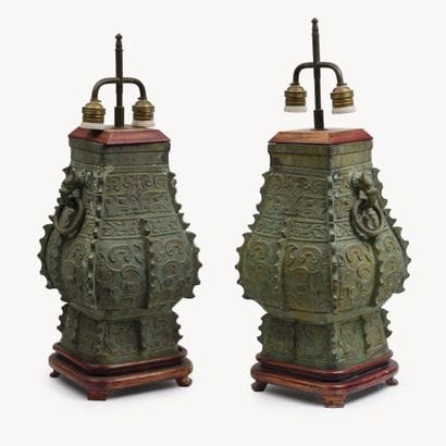 CHINA
Pair of bronze vases converted into...