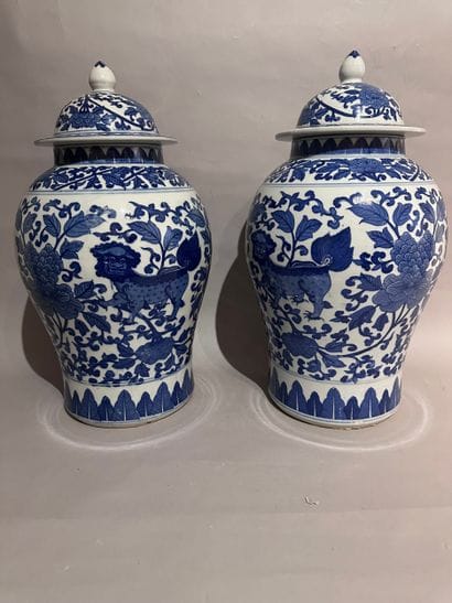 CHINE
Paire de POTICHES couvertes en porcelaine...