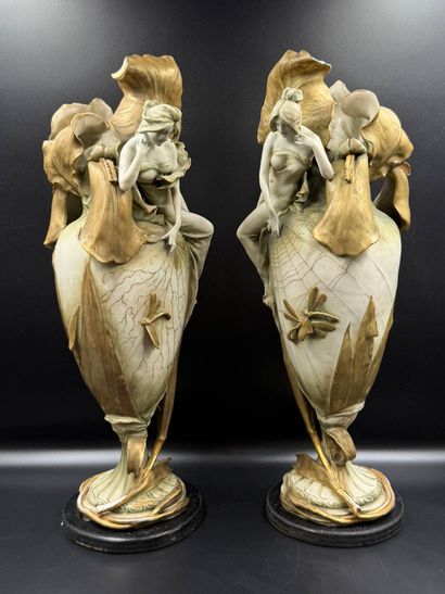 AMPHORA
Pair of large polychrome porcelain...