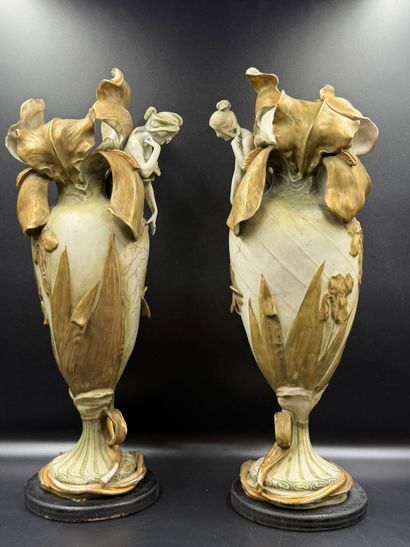 AMPHORA
Pair of large polychrome porcelain...