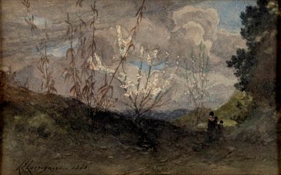 HARPIGNIES Henri, 1819-1916,
Femme et enfants...