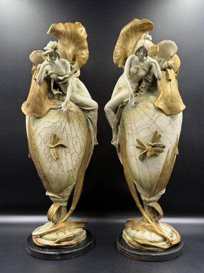AMPHORA
Pair of large polychrome porcelain...