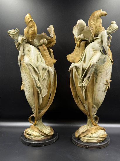 AMPHORA
Pair of large polychrome porcelain...