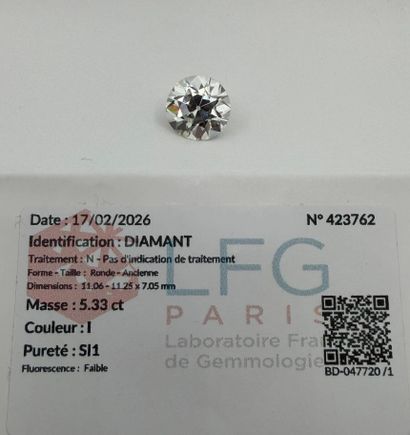 Platinum ring,
set with a round old-cut diamond...