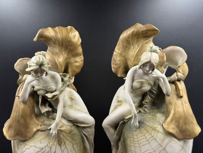 AMPHORA
Pair of large polychrome porcelain...