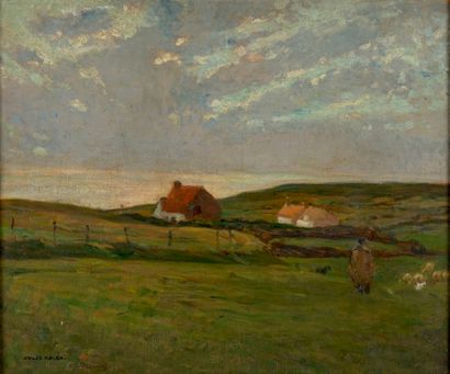 ADLER Jules, 1865-1952,
Maisons sur la lande...