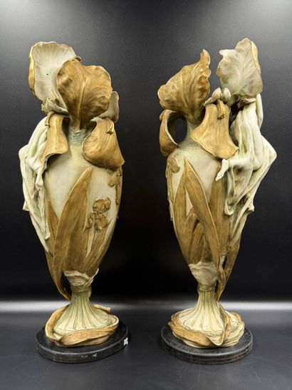 AMPHORA
Pair of large polychrome porcelain...