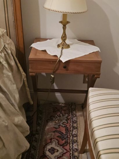 Pair of cherry wood nightstands with curule...