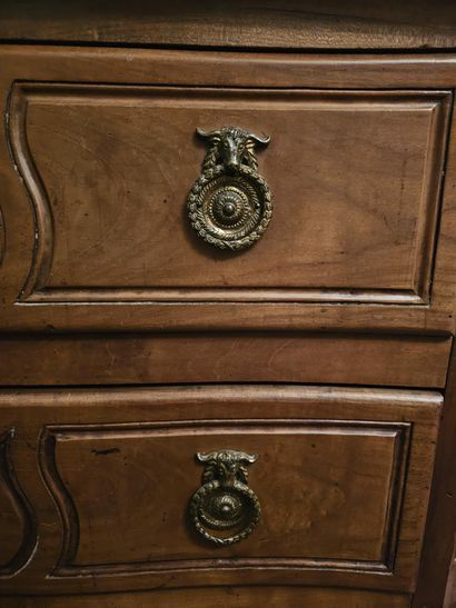 MOLDED WALNUT CHEST OF DRAWERS with two drawers;...