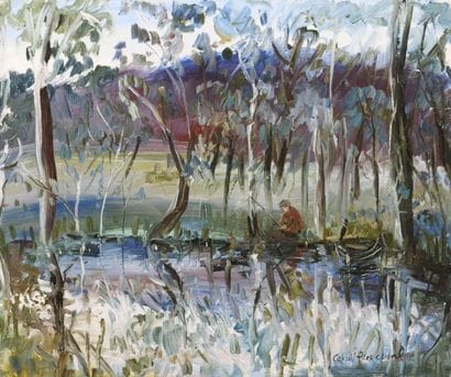 Celia PERCEVAL (1949) Pêcheur en sous-bois....