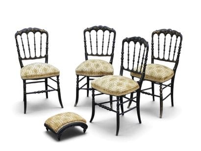 Four FLYING CHAIRS and a FOOTSTOOL made of...